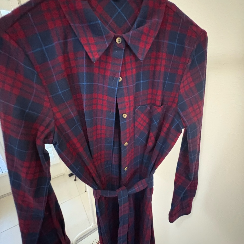 Sweet Rain Red and Blue Plaid Button Down Dress